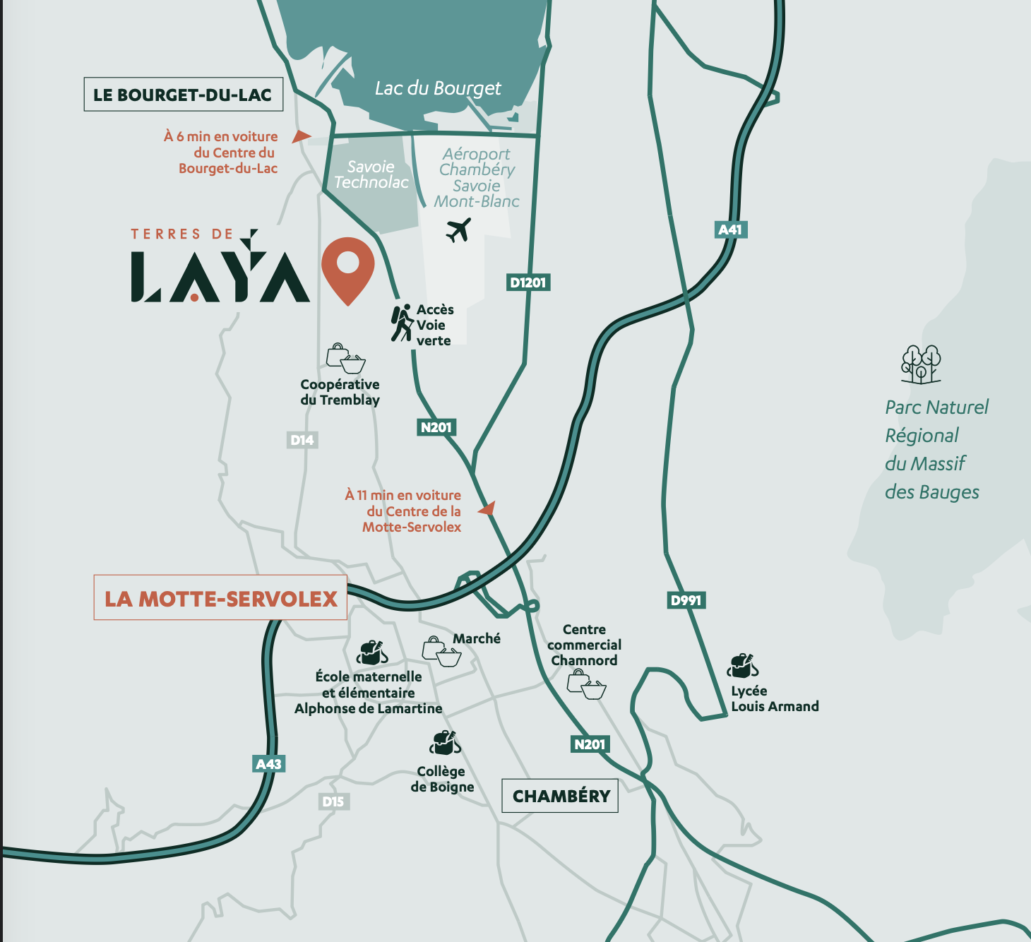 Carte du positionnement de la résidence Terres de Laya et de l’écoquartier des Granges.
